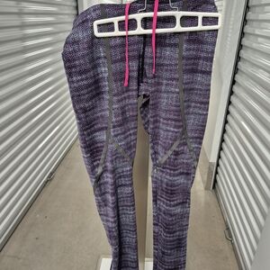 Purple Patterned Leggings with Pink Drawstring